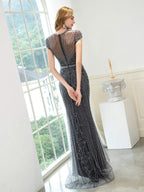 Baoleely Mermaid / Trumpet Beaded Luxurious Sexy Formal Evening Dresses Cap Sleeve Floor Length Prom Dresses