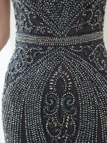 Vestidos de noche formales de sirena/trompeta con cuentas, lujosos y sexys, con mangas casquillo y largo hasta el suelo, de Baoleely. 