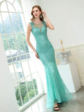 Baoleely Mermaid / Trumpet Beaded Luxurious Sexy Formal Evening Dresses Sleeveless Floor Length Prom Dresses
