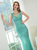 Baoleely Mermaid / Trumpet Beaded Luxurious Sexy Formal Evening Dresses Sleeveless Floor Length Prom Dresses