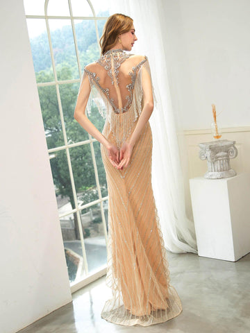 Baoleely Mermaid / Trumpet Beaded Luxurious Sexy Formal Evening Dresses Sleeveless Floor Length Prom Dresses