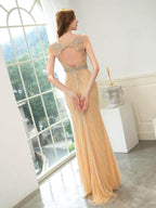 Baoleely Mermaid / Trumpet V-neck Beaded Luxurious Sexy Formal Evening Dresses Sleeveless Floor Length Prom Dresses