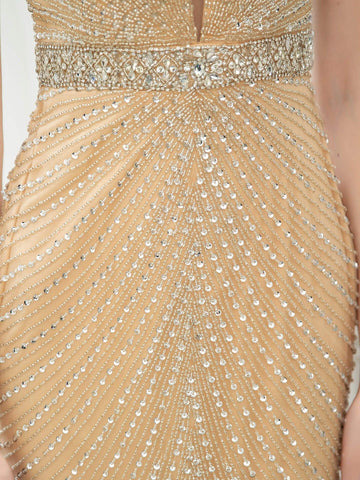 Vestidos de noche formales, lujosos, sexys, sin mangas, con escote en V, corte sirena/trompeta, con cuentas, largos hasta el suelo, de Baoleely. 