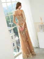Baoleely Mermaid / Trumpet V-neck Beaded Luxurious Sexy Formal Evening Dresses Long Sleeve Floor Length Prom Dresses
