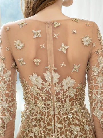 Baoleely Mermaid / Trumpet V-neck Beaded Luxurious Sexy Formal Evening Dresses Long Sleeve Floor Length Prom Dresses