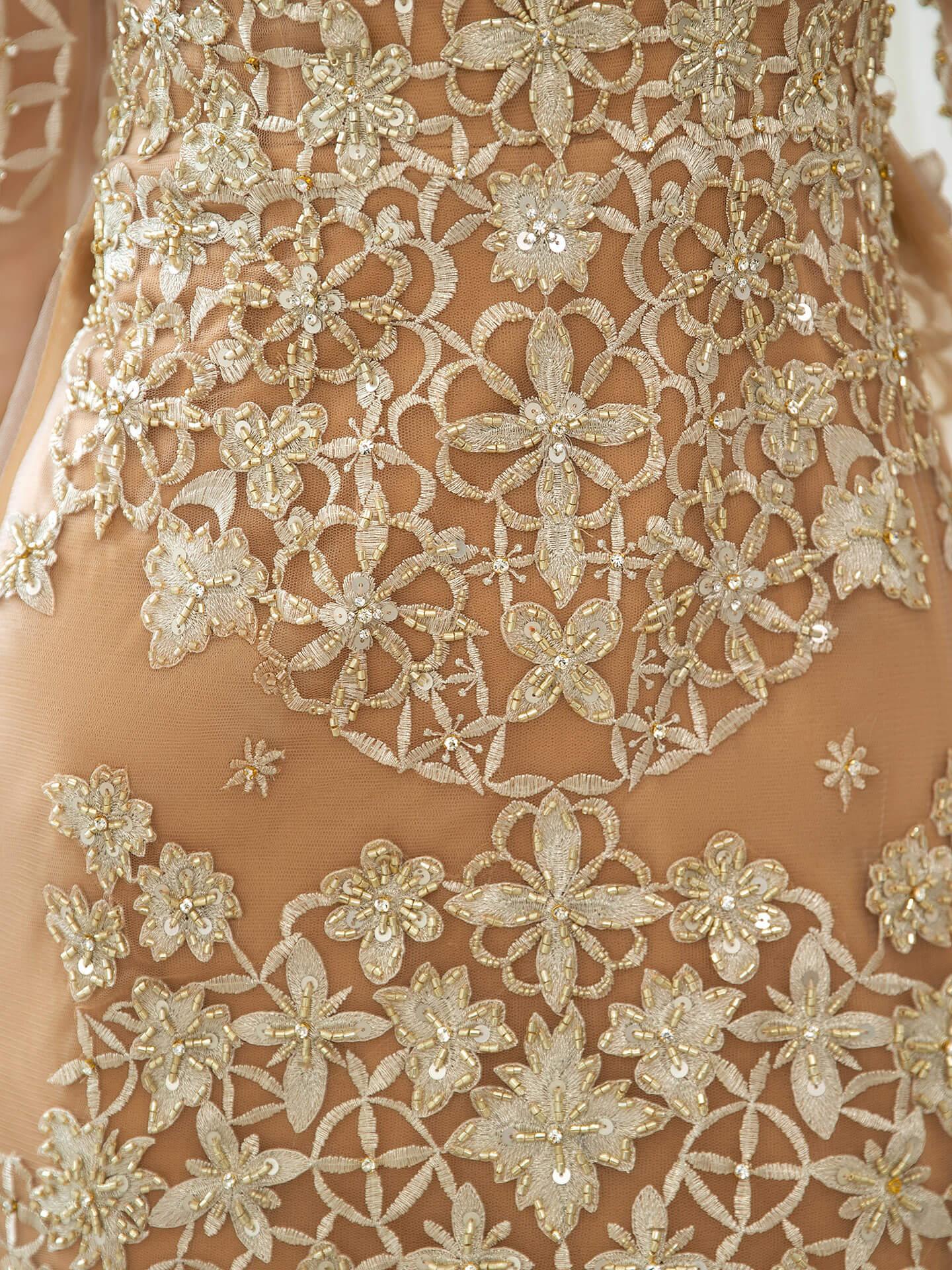 Baoleely Mermaid / Trumpet V-neck Beaded Luxurious Sexy Formal Evening Dresses Long Sleeve Floor Length Prom Dresses