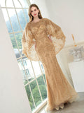 Baoleely Mermaid / Trumpet Beaded Luxurious Fashion Formal Evening Dresses Long Sleeve Floor Length Prom Dresses