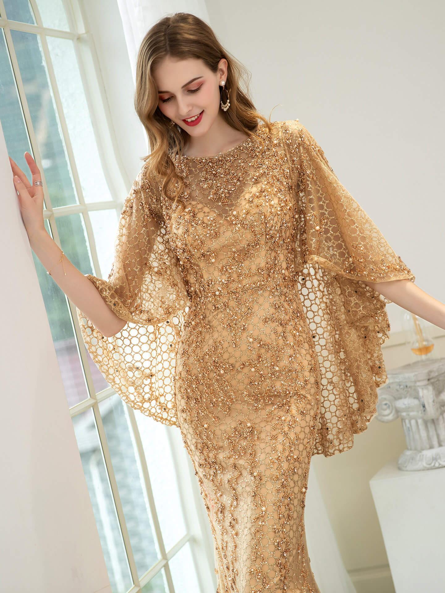 Baoleely Mermaid / Trumpet Beaded Luxurious Fashion Formal Evening Dresses Long Sleeve Floor Length Prom Dresses