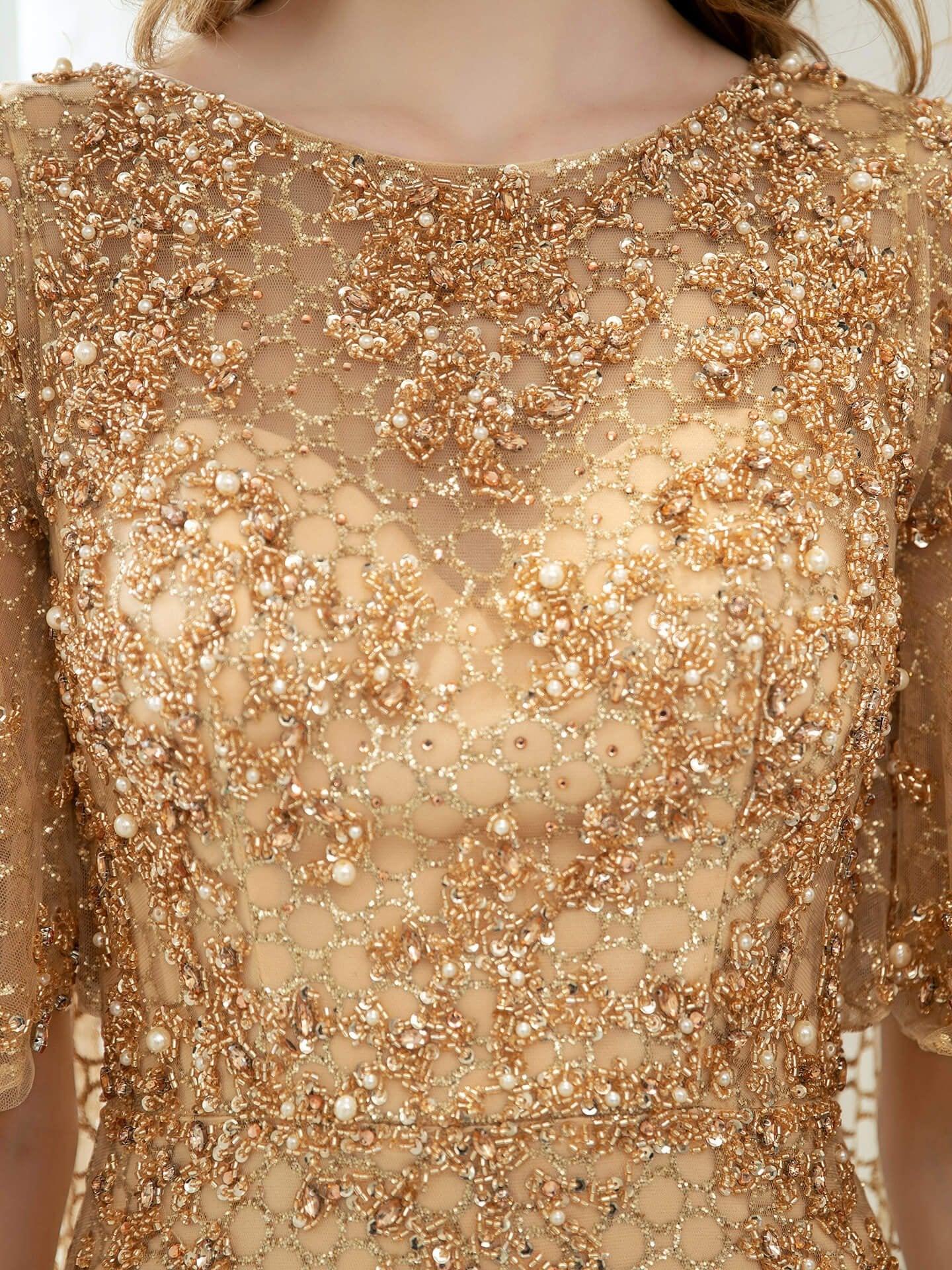 Baoleely Mermaid / Trumpet Beaded Luxurious Fashion Formal Evening Dresses Long Sleeve Floor Length Prom Dresses