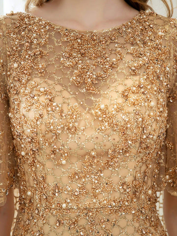 Vestidos de noche formales de lujo con corte sirena/trompeta y cuentas de Baoleely, de manga larga y hasta el suelo. 