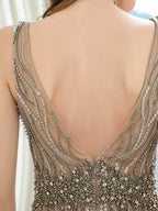 Baoleely Mermaid V-neck Beaded Luxurious Fashion Formal Evening Dresses Sleeveless Floor Length Prom Dresses