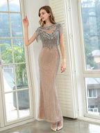 Baoleely Mermaid Beaded Luxurious Fashion Formal Evening Dresses Short Sleeves Floor Length