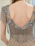 Baoleely Mermaid Beaded Luxurious Fashion Formal Evening Dresses Short Sleeves Floor Length