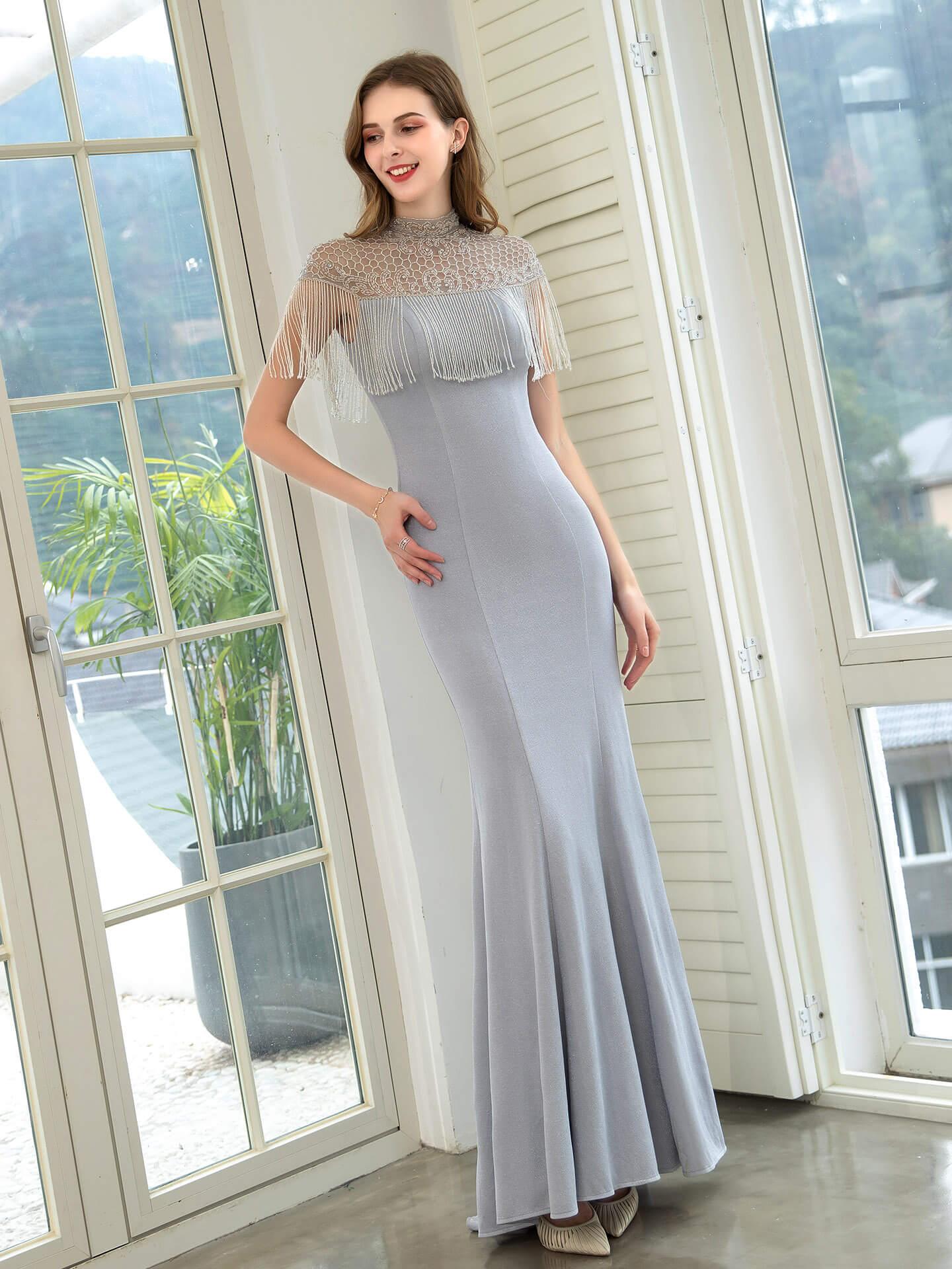 Baoleely Mermaid Beaded Luxurious Fashion Formal Evening Dresses Short Sleeves Floor Length