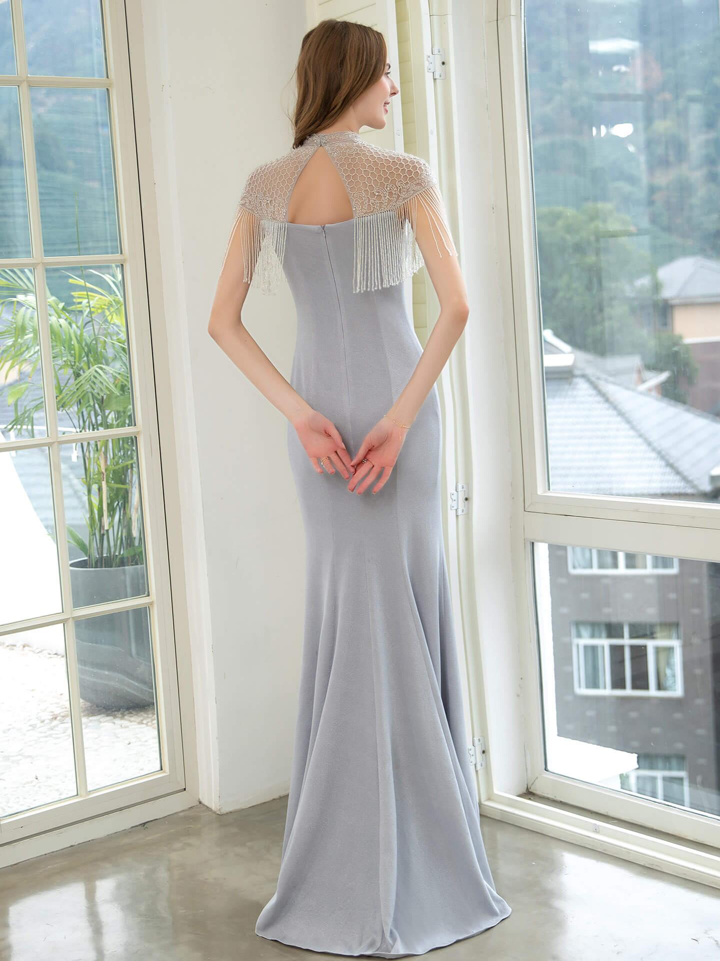 Baoleely Mermaid Beaded Luxurious Fashion Formal Evening Dresses Short Sleeves Floor Length