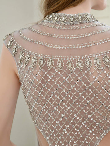 Vestido de noche formal de lujo con cuentas estilo sirena de Baoleely, sin mangas y hasta el suelo. 