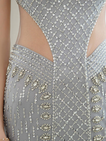 Vestido de noche formal de lujo con cuentas estilo sirena de Baoleely, sin mangas y hasta el suelo. 