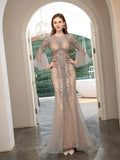 Baoleely Mermaid Beaded Luxurious Fashion Formal Evening Dresses Long Sleeve Floor Length