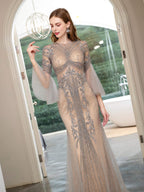 Baoleely Mermaid Beaded Luxurious Fashion Formal Evening Dresses Long Sleeve Floor Length