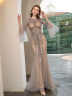 Baoleely Mermaid Beaded Luxurious Fashion Formal Evening Dresses Long Sleeve Floor Length