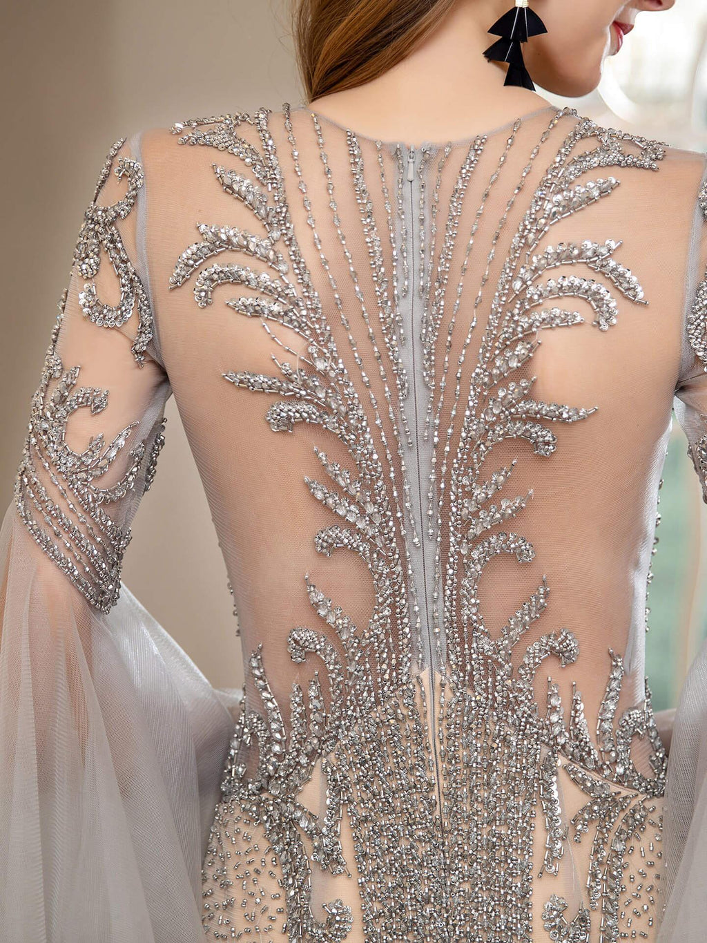 Baoleely Mermaid Beaded Luxurious Fashion Formal Evening Dresses Long Sleeve Floor Length