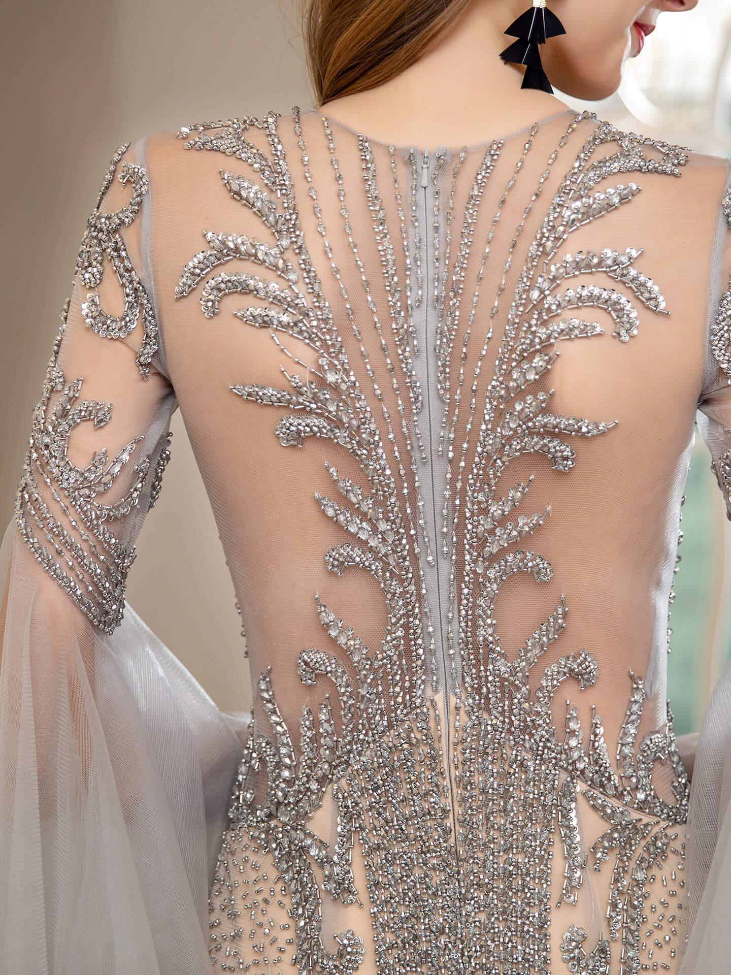 Baoleely Mermaid Beaded Luxurious Fashion Formal Evening Dresses Long Sleeve Floor Length