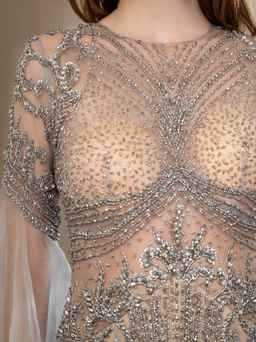 Vestido de noche formal de lujo con cuentas estilo sirena de Baoleely, manga larga hasta el suelo. 