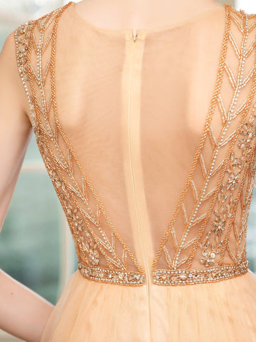 Vestido de noche formal de lujo con cuentas estilo sirena de Baoleely, sin mangas y hasta el suelo. 