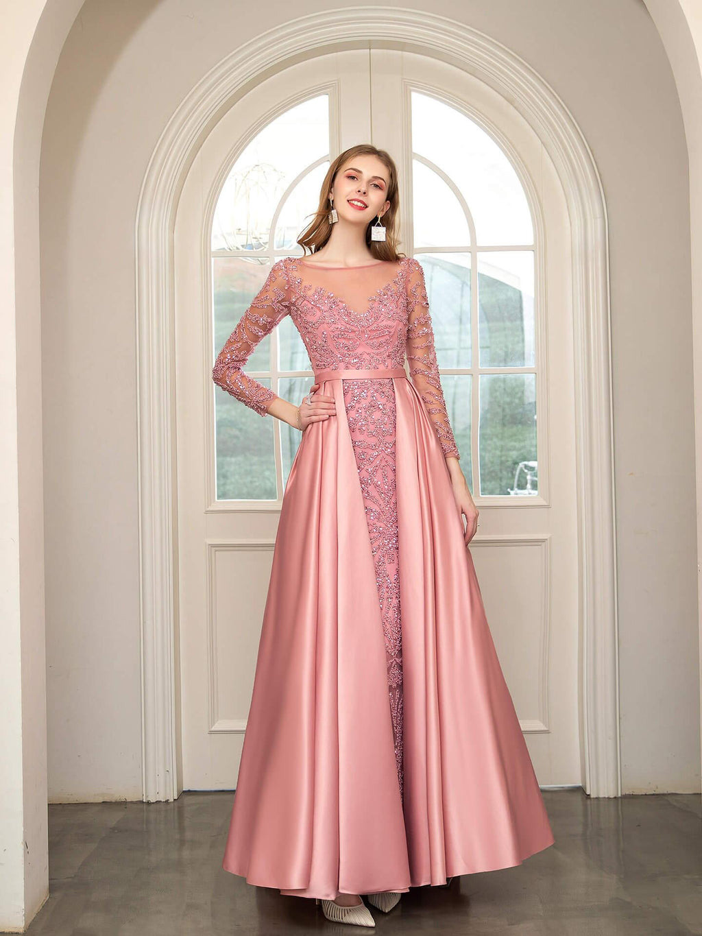 Baoleely Mermaid / Trumpet Beaded Luxurious Sexy Formal Evening Dresses Long Sleeve Floor Length Prom Dresses