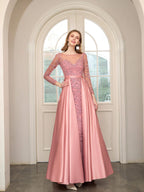 Baoleely Mermaid / Trumpet Beaded Luxurious Sexy Formal Evening Dresses Long Sleeve Floor Length Prom Dresses