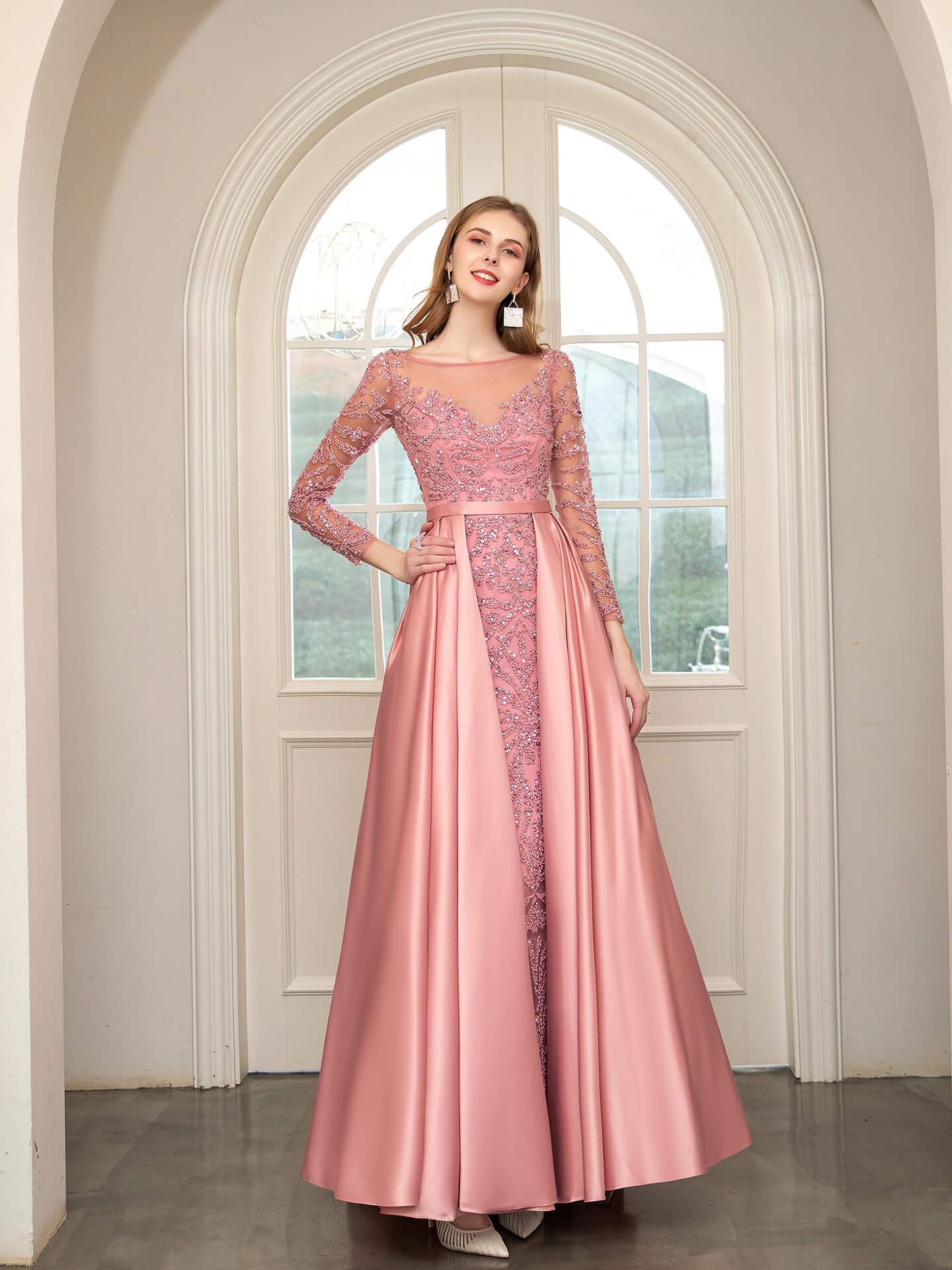 Baoleely Mermaid / Trumpet Beaded Luxurious Sexy Formal Evening Dresses Long Sleeve Floor Length Prom Dresses