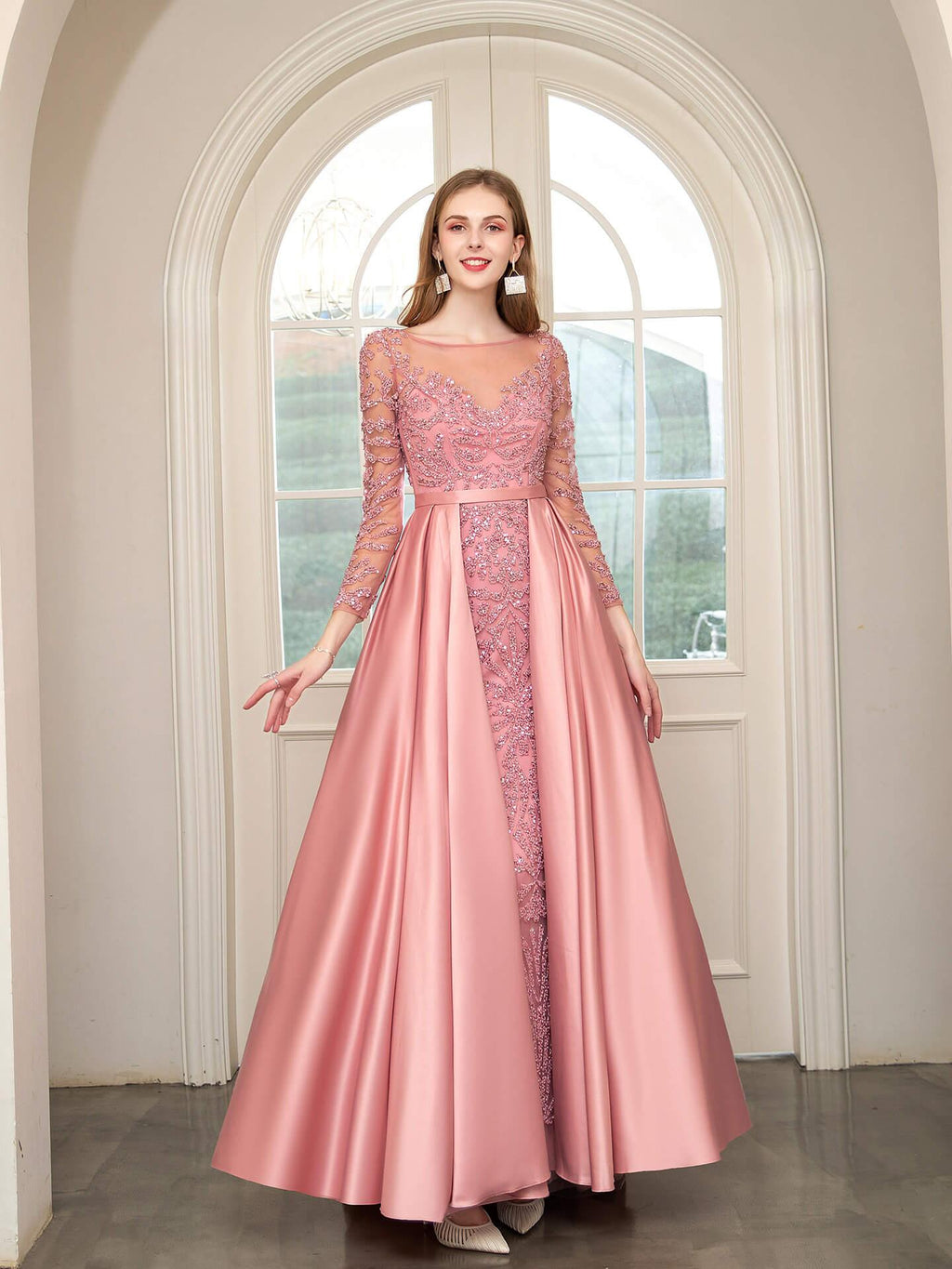 Baoleely Mermaid / Trumpet Beaded Luxurious Sexy Formal Evening Dresses Long Sleeve Floor Length Prom Dresses