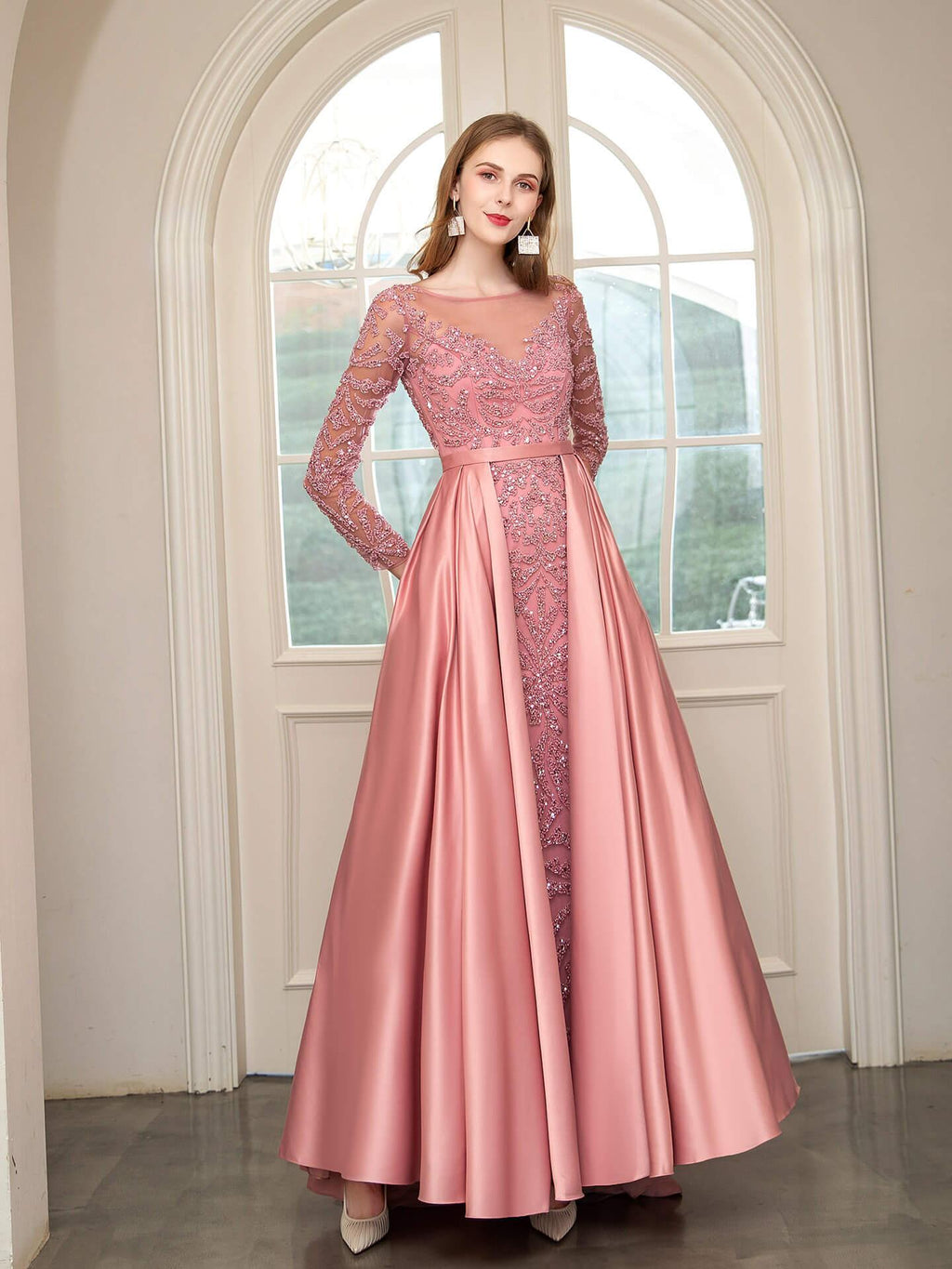 Baoleely Mermaid / Trumpet Beaded Luxurious Sexy Formal Evening Dresses Long Sleeve Floor Length Prom Dresses
