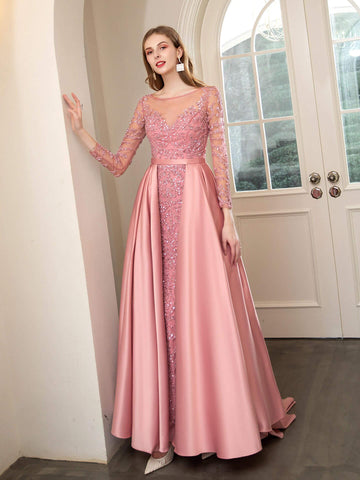 Vestidos de noche formales de sirena/trompeta con cuentas de Baoleely, lujosos, sexys, de manga larga y hasta el suelo. 