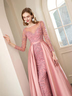 Baoleely Mermaid / Trumpet Beaded Luxurious Sexy Formal Evening Dresses Long Sleeve Floor Length Prom Dresses