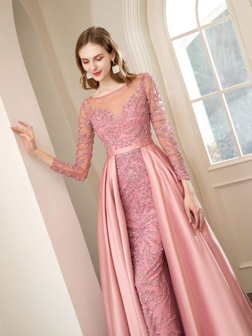 Vestidos de noche formales de sirena/trompeta con cuentas de Baoleely, lujosos, sexys, de manga larga y hasta el suelo. 