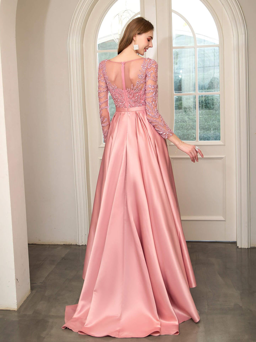 Baoleely Mermaid / Trumpet Beaded Luxurious Sexy Formal Evening Dresses Long Sleeve Floor Length Prom Dresses