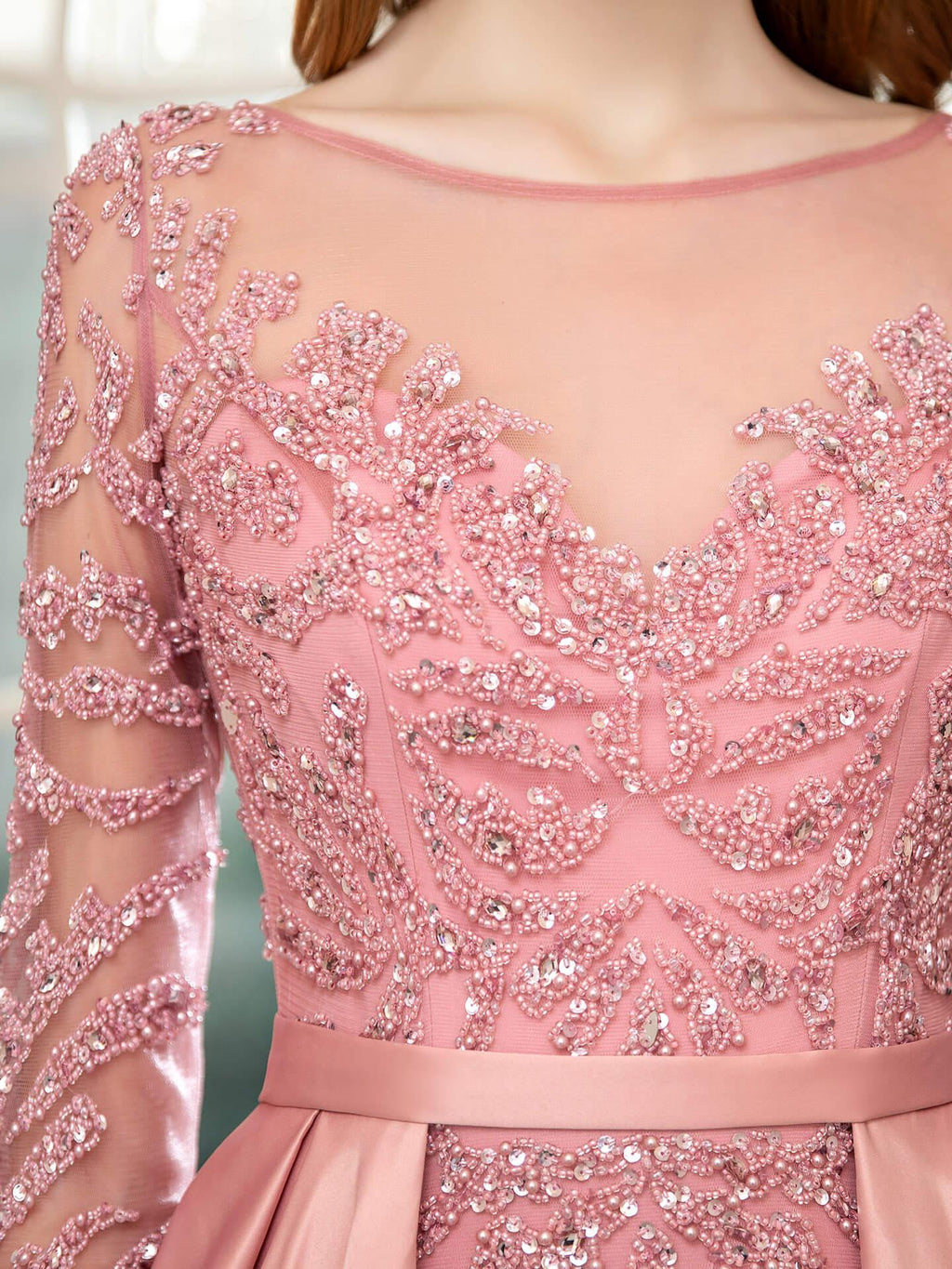 Baoleely Mermaid / Trumpet Beaded Luxurious Sexy Formal Evening Dresses Long Sleeve Floor Length Prom Dresses