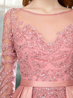 Baoleely Mermaid / Trumpet Beaded Luxurious Sexy Formal Evening Dresses Long Sleeve Floor Length Prom Dresses