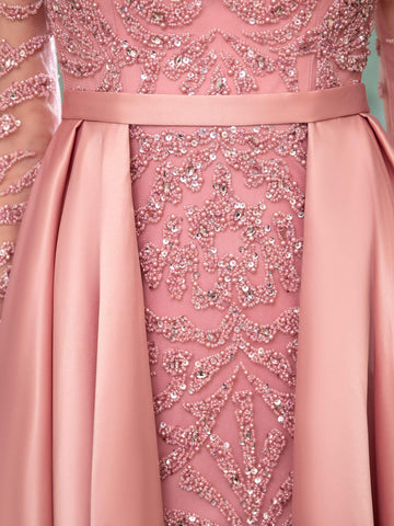 Vestidos de noche formales de sirena/trompeta con cuentas de Baoleely, lujosos, sexys, de manga larga y hasta el suelo. 