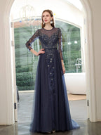 Baoleely Mermaid Beaded Luxurious Fashion Formal Evening Dresses Long Sleeve Floor Length