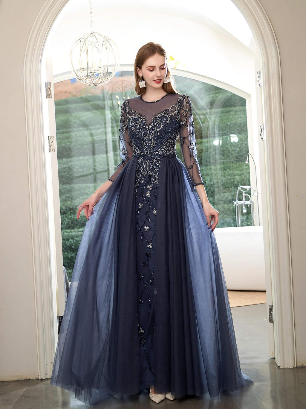 Baoleely Mermaid Beaded Luxurious Fashion Formal Evening Dresses Long Sleeve Floor Length