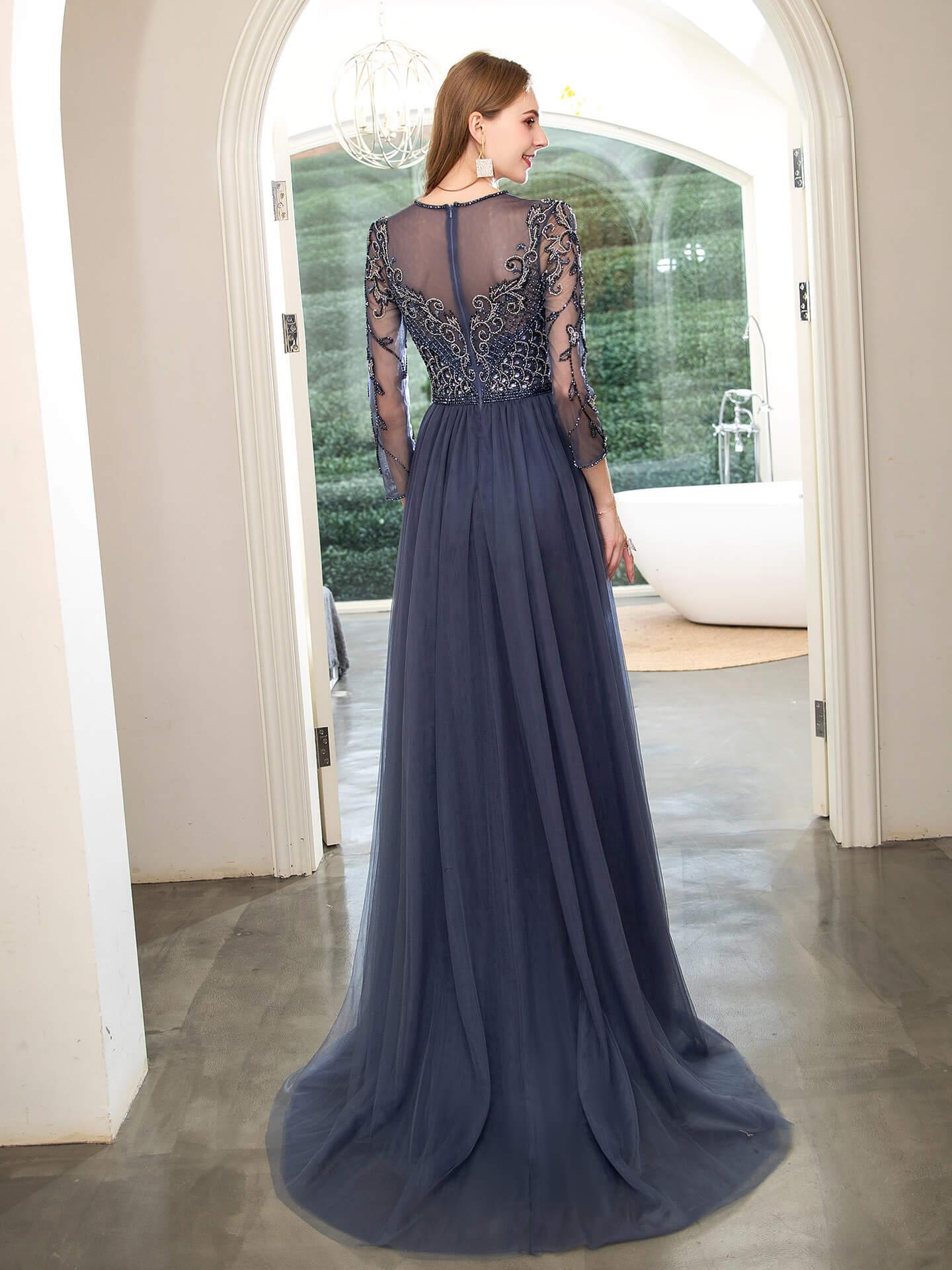 Baoleely Mermaid Beaded Luxurious Fashion Formal Evening Dresses Long Sleeve Floor Length