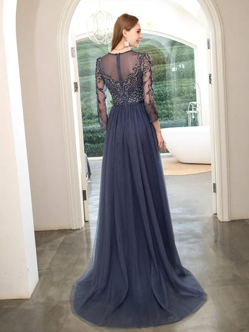 Vestido de noche formal de lujo con cuentas estilo sirena de Baoleely, manga larga hasta el suelo. 