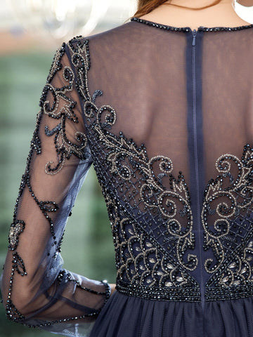 Vestido de noche formal de lujo con cuentas estilo sirena de Baoleely, manga larga hasta el suelo. 