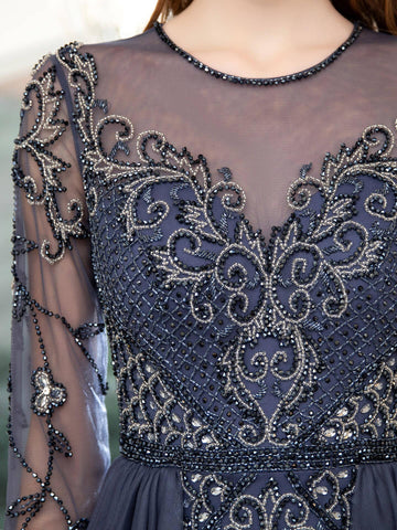 Vestido de noche formal de lujo con cuentas estilo sirena de Baoleely, manga larga hasta el suelo. 