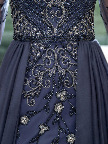 Vestido de noche formal de lujo con cuentas estilo sirena de Baoleely, manga larga hasta el suelo. 