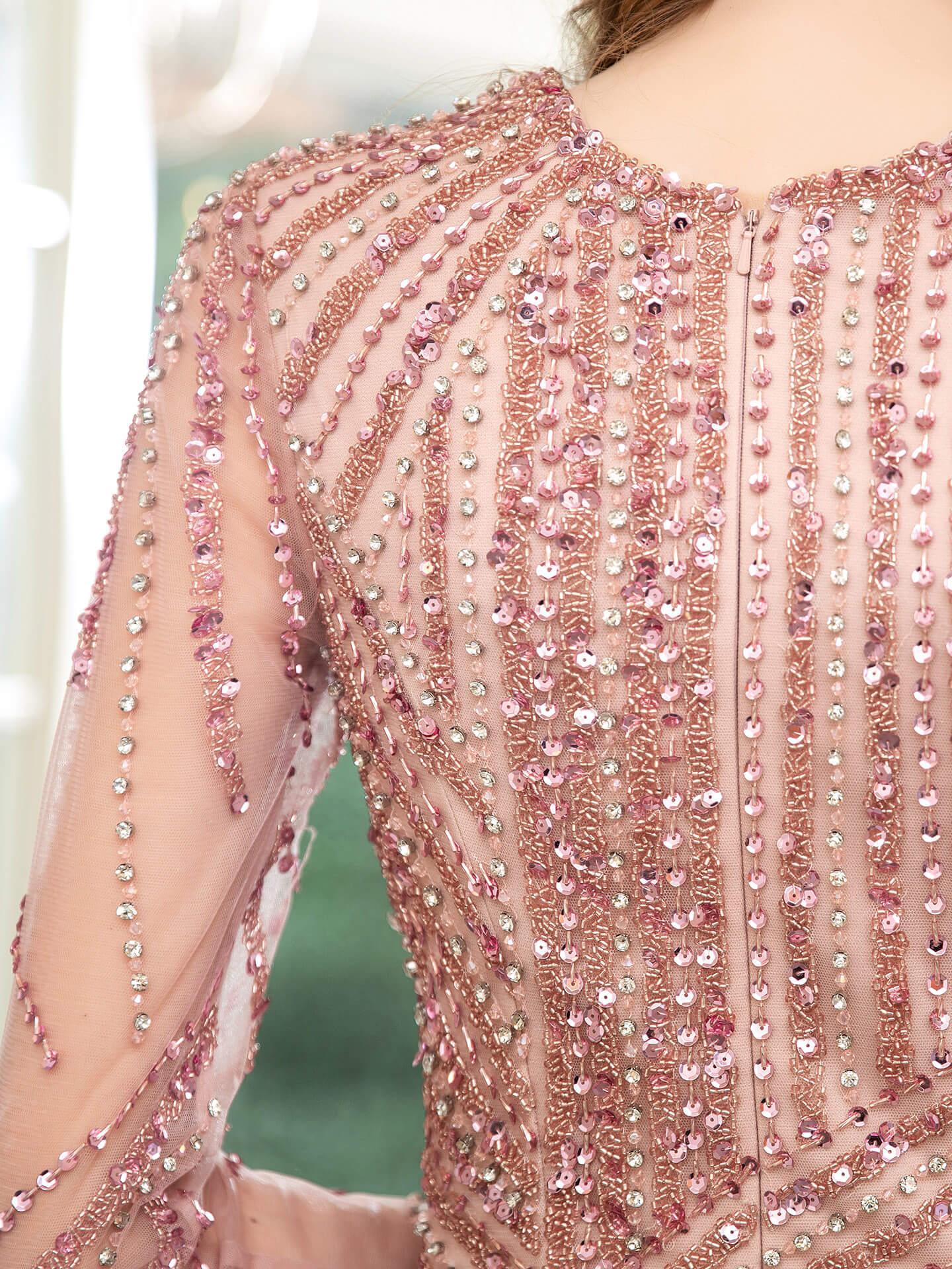 Baoleely Mermaid V-neck Beaded Luxurious Fashion Formal Evening Dresses Long Sleeve Floor Length