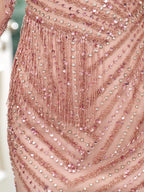Baoleely Mermaid V-neck Beaded Luxurious Fashion Formal Evening Dresses Long Sleeve Floor Length