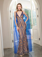 Baoleely Mermaid V-neck Beaded Luxurious Fashion Formal Evening Dresses Sleeveless Floor Length